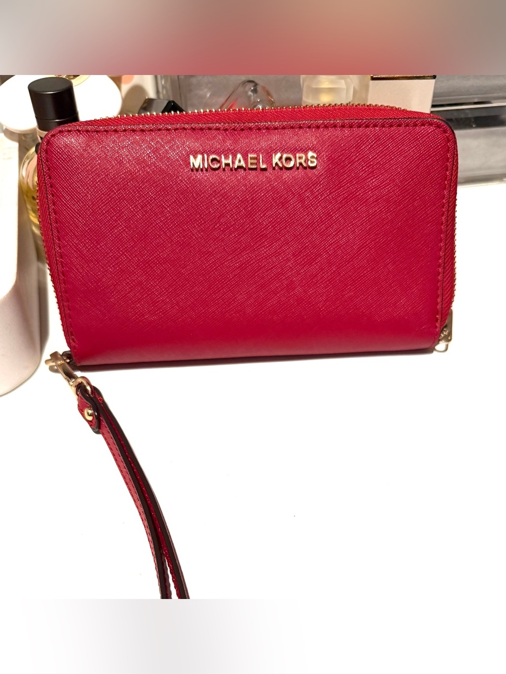 Michael Kors Red Saffiano Wristlet Clutch